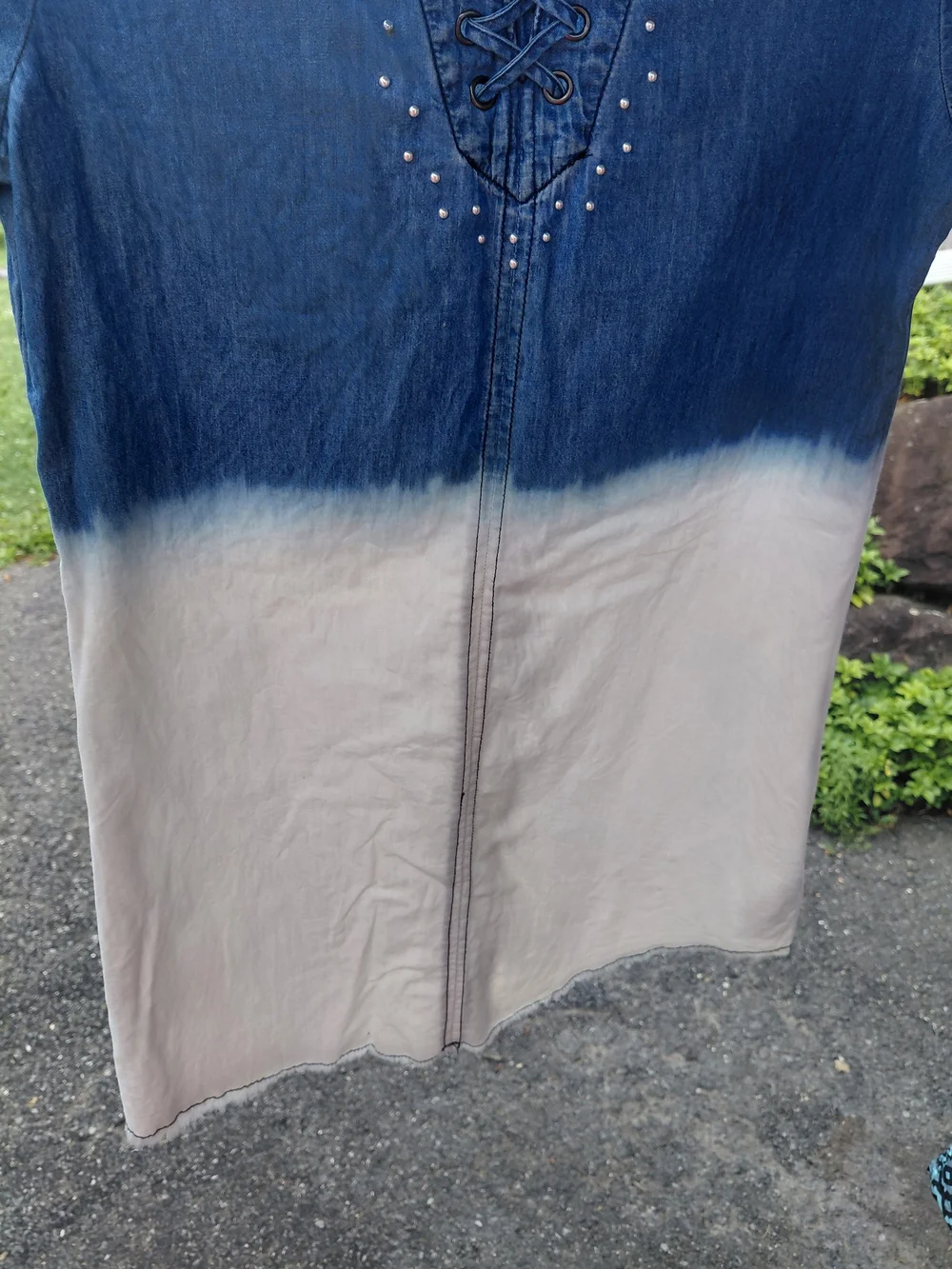 Justice Lace-Up Dip-Dye Dress in Navy and Cream